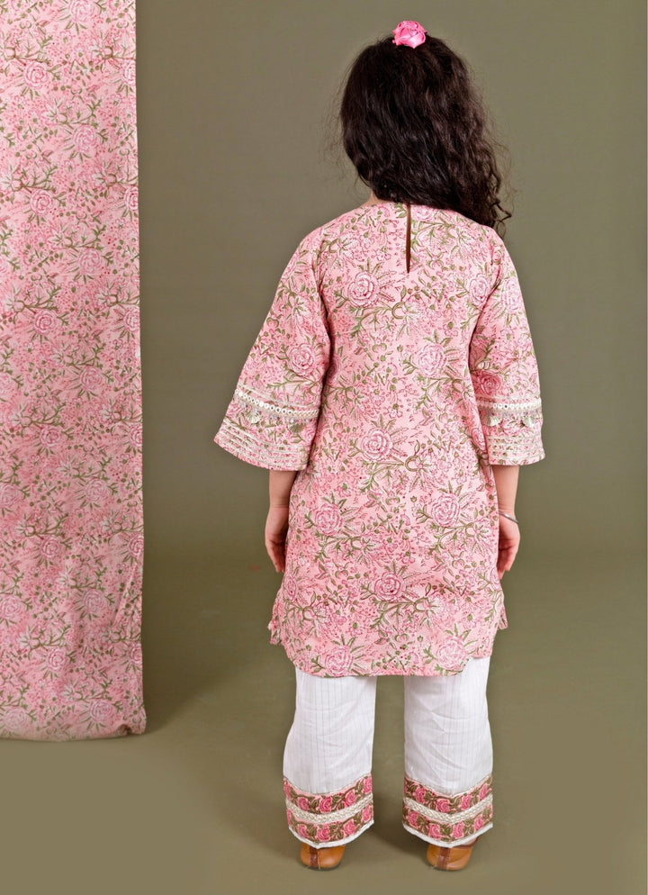 Chotibuti Pink And Ivory Printed Cotton Kurta Pants SetFabilicious Fashion