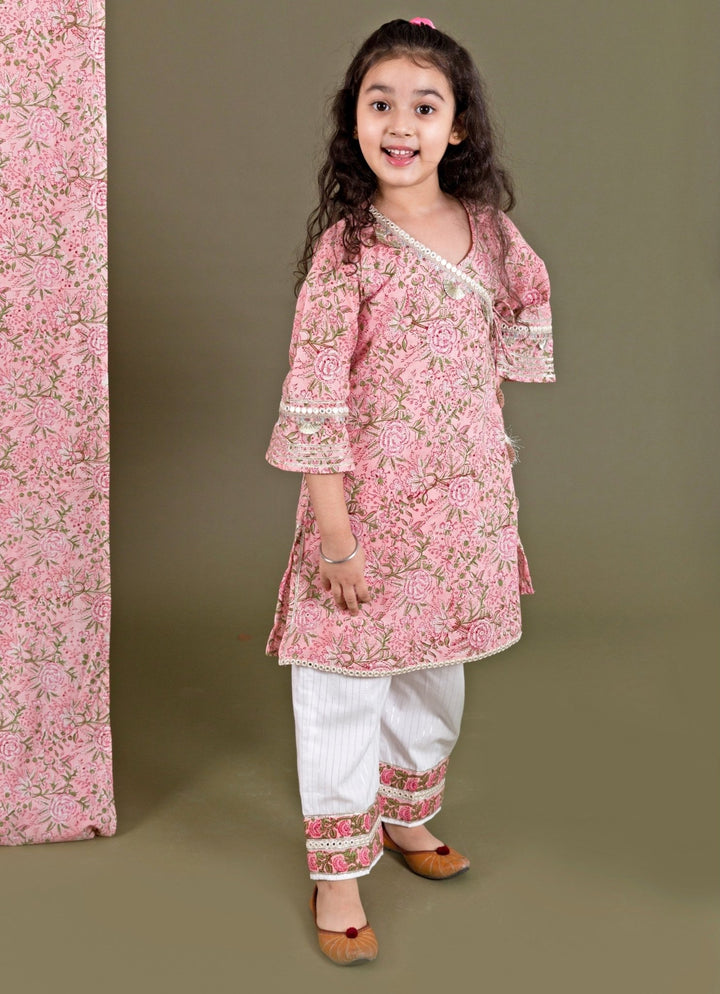 Chotibuti Pink And Ivory Printed Cotton Kurta Pants SetFabilicious Fashion