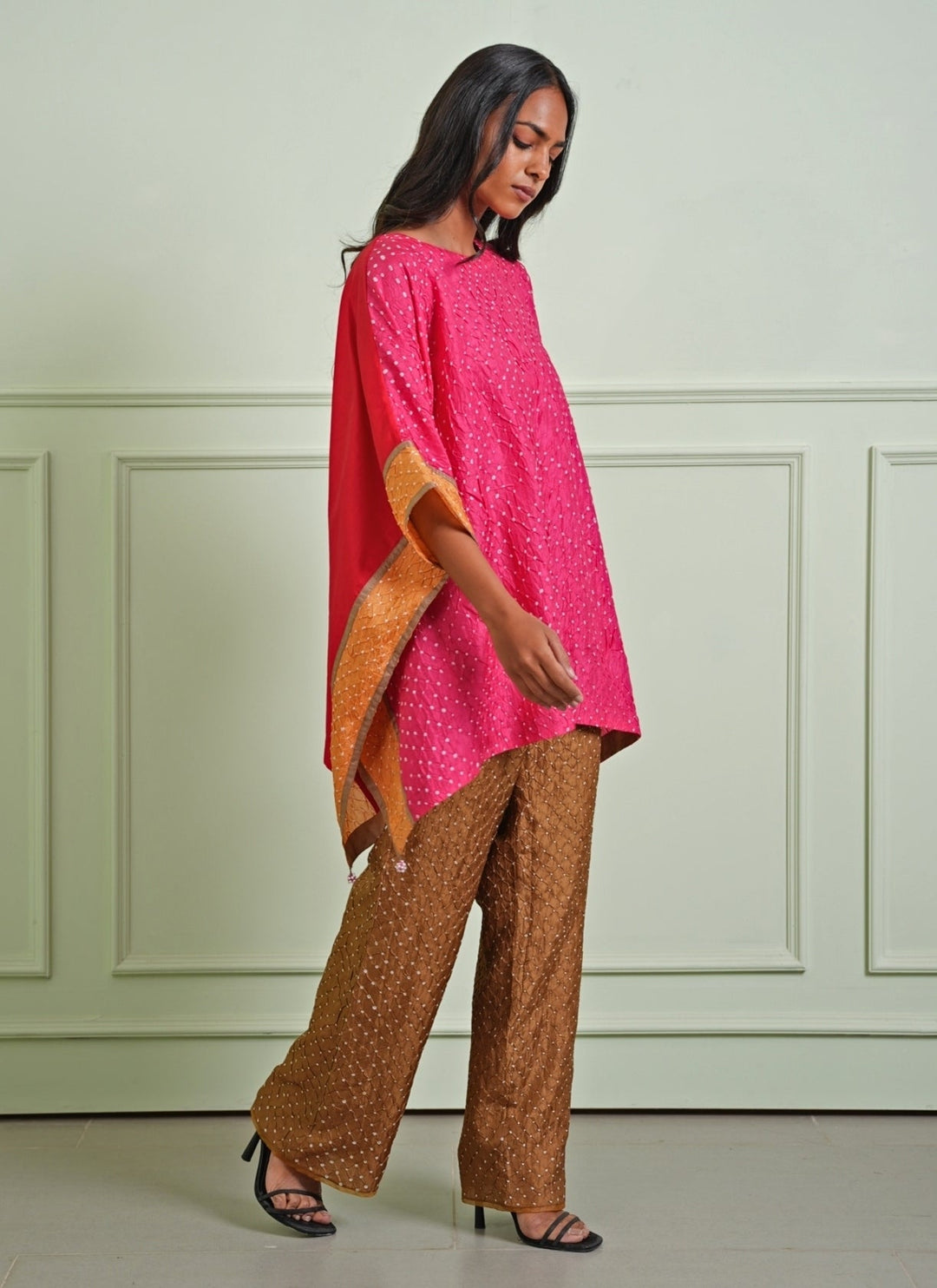 Twenty Nine Pink And Mocha Bandhani Tunic Pants SetFabilicious Fashion