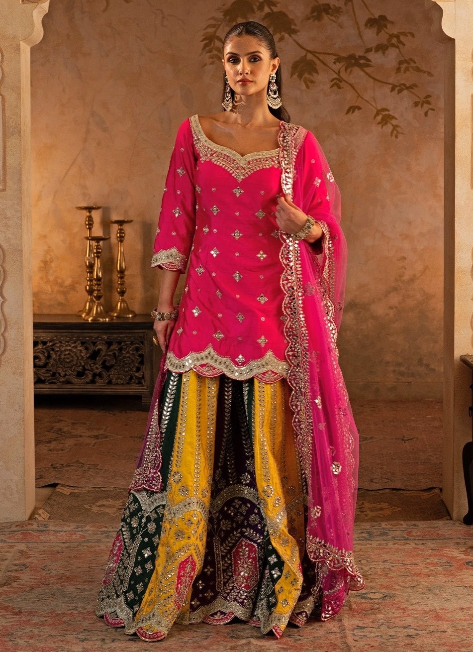 Angad Singh Pink And Multicolor Raw Silk Kurta ShararaFabilicious Fashion