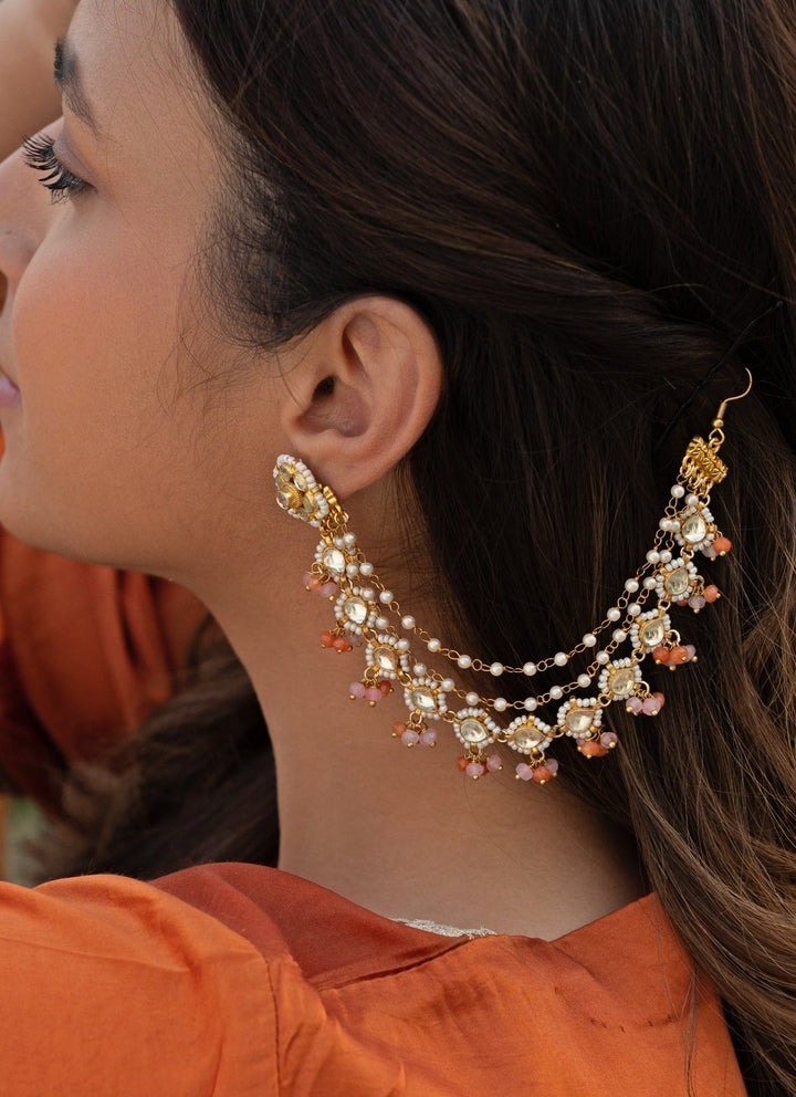 Do Taara Pink and Peach Kundan &amp; Pearls Kaan ChainFabilicious Fashion