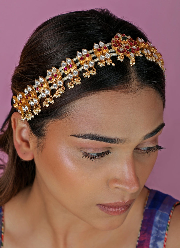 Riana Jewellery Pink And Pearl Matte Gold HairbandFabilicious Fashion