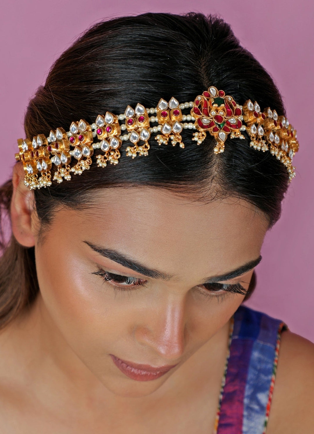 Riana Jewellery Pink And Pearl Matte Gold HairbandFabilicious Fashion