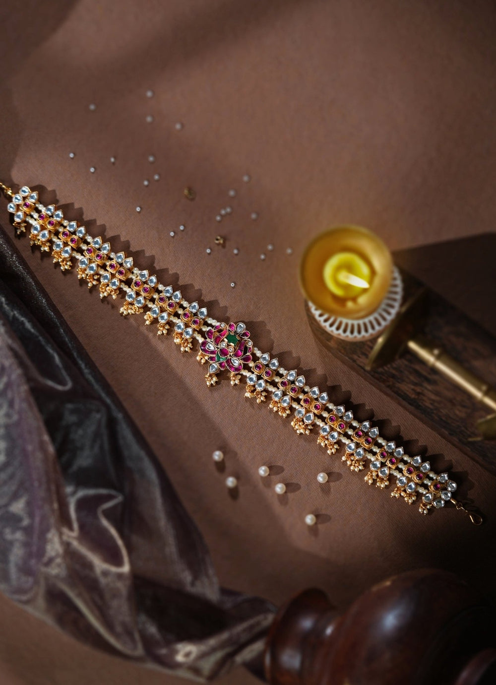 Riana Jewellery Pink And Pearl Matte Gold HairbandFabilicious Fashion