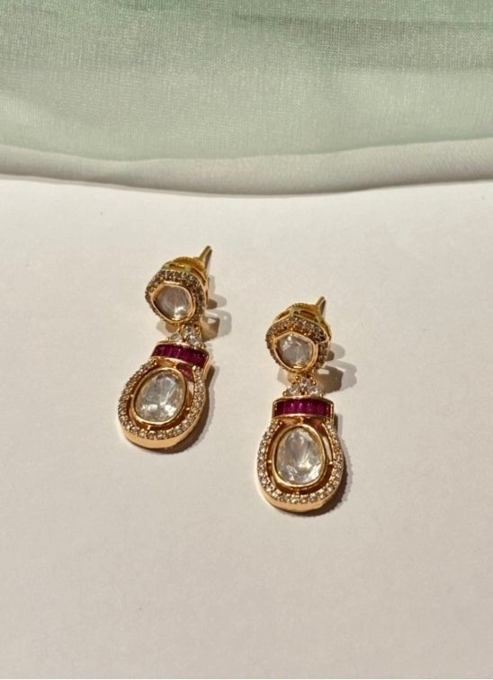Naymee Pink And Polki Drop EarringsFabilicious Fashion
