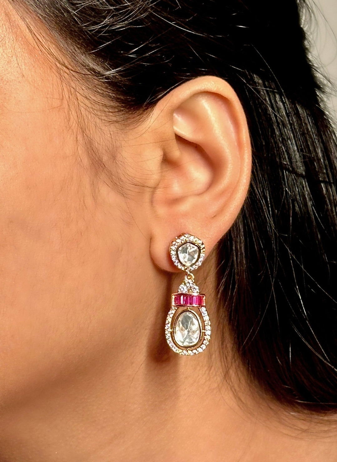 Naymee Pink And Polki Drop EarringsFabilicious Fashion