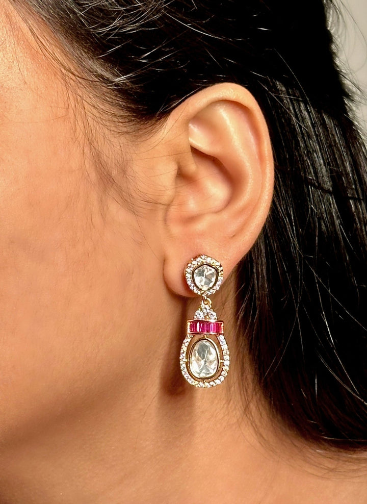 Naymee Pink And Polki Drop EarringsFabilicious Fashion