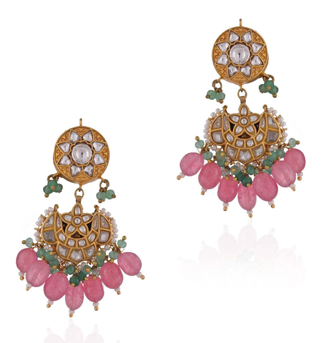 Pink And White Beaded Chandbali Earrings Riana by Shikha Jindal - Fabilicious Fashion