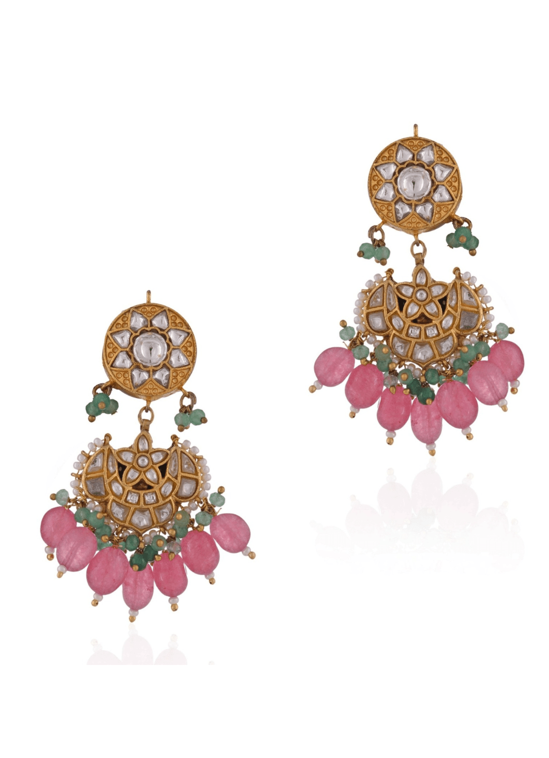 Pink And White Beaded Chandbali Earrings Riana by Shikha Jindal - Fabilicious Fashion