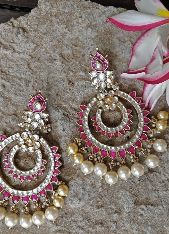 Pink And White Chand Baali Earrings Riana by Shikha Jindal - Fabilicious Fashion