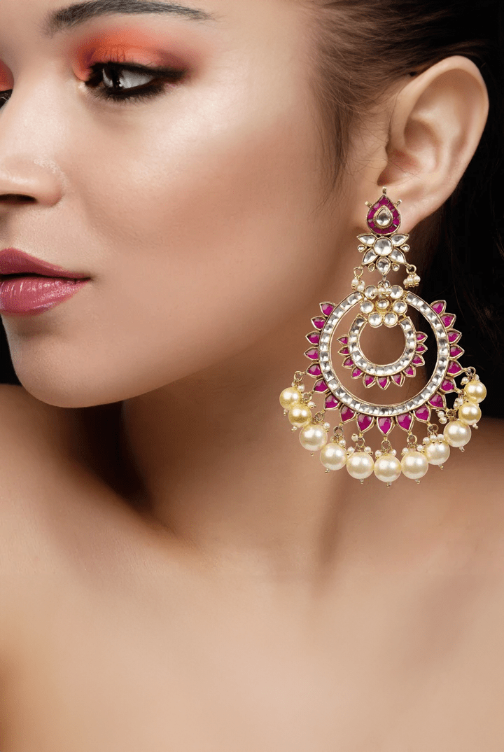 Pink And White Chand Baali Earrings Riana by Shikha Jindal - Fabilicious Fashion