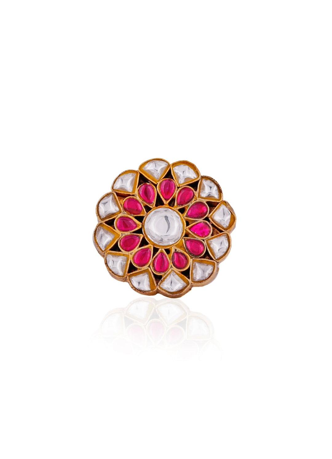 Pink and White Jadau Stone Floral Ring Riana by Shikha Jindal - Fabilicious Fashion