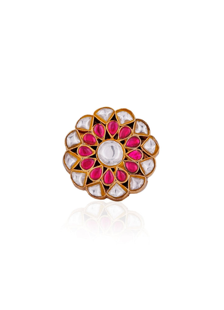 Pink and White Jadau Stone Floral Ring Riana by Shikha Jindal - Fabilicious Fashion
