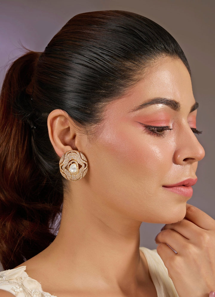 Pink And White Kundan Stud Earrings Vivinia By Vidhi Mehra - Fabilicious Fashion