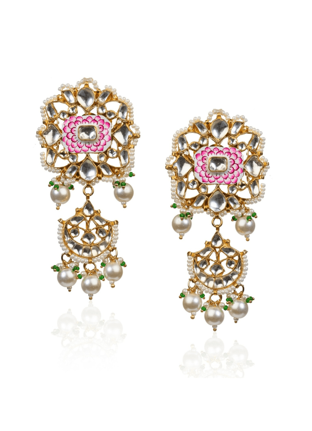 Pink And White Meena Work Earrings Riana by Shikha Jindal - Fabilicious Fashion
