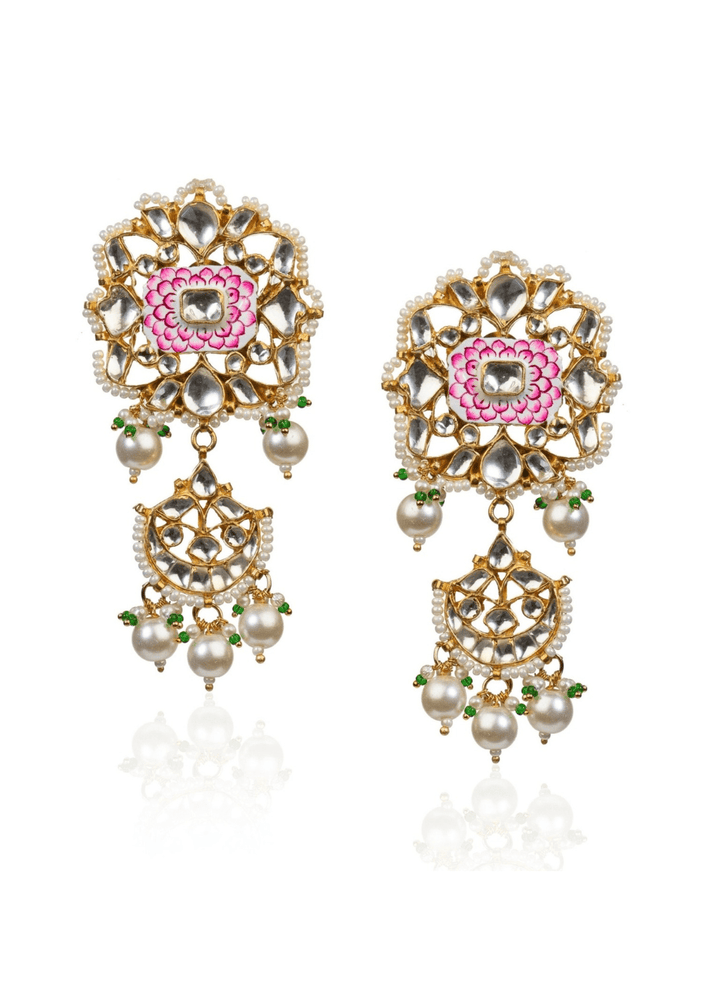 Pink And White Meena Work Earrings Riana by Shikha Jindal - Fabilicious Fashion