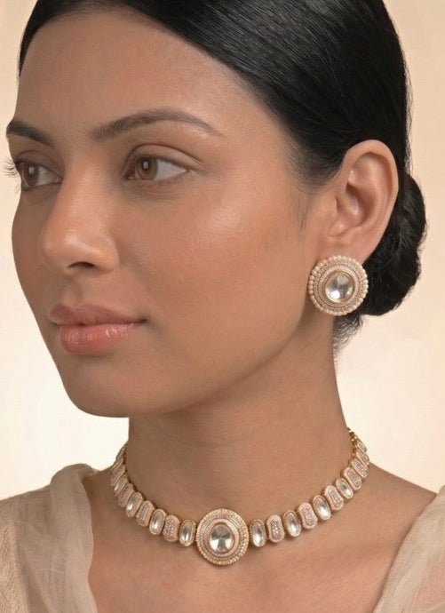 Naymee Pink And White Polki Choker SetFabilicious Fashion