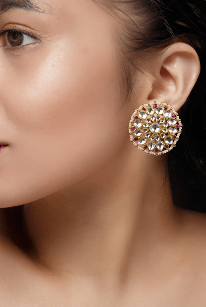 Pink And White Studs Earrings Riana by Shikha Jindal - Fabilicious Fashion