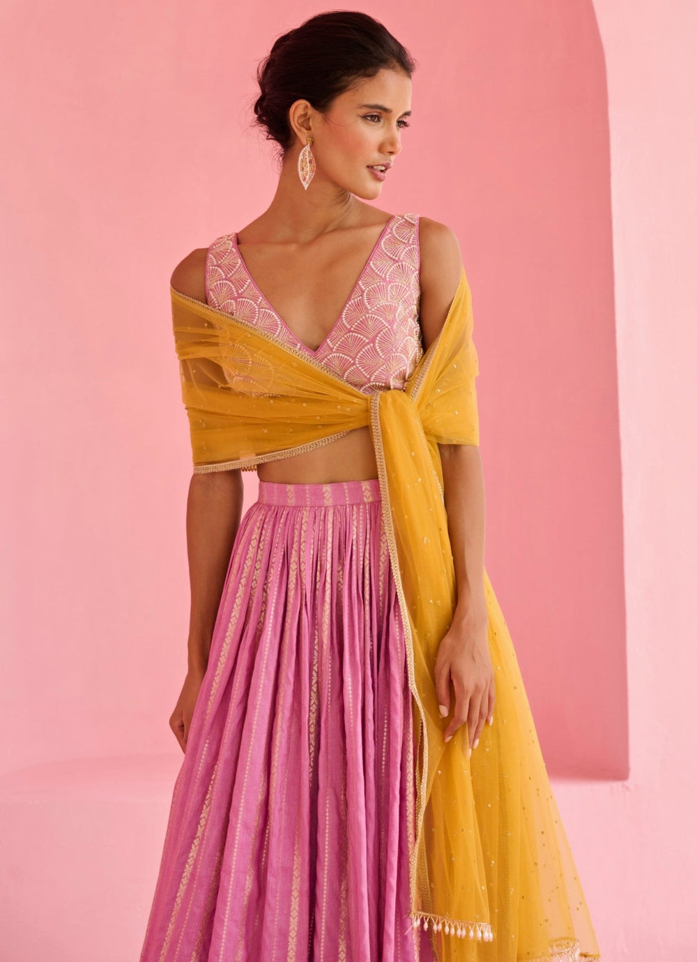 Pink And Yellow Jamewar Lehenga Set Chamee and Palak - Fabilicious Fashion