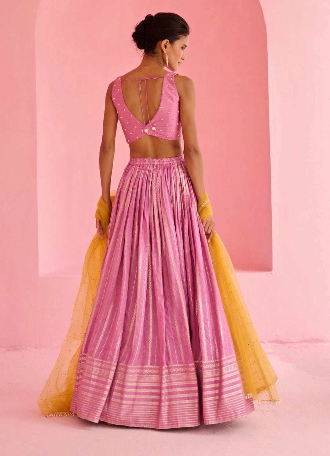 Pink And Yellow Jamewar Lehenga Set Chamee and Palak - Fabilicious Fashion
