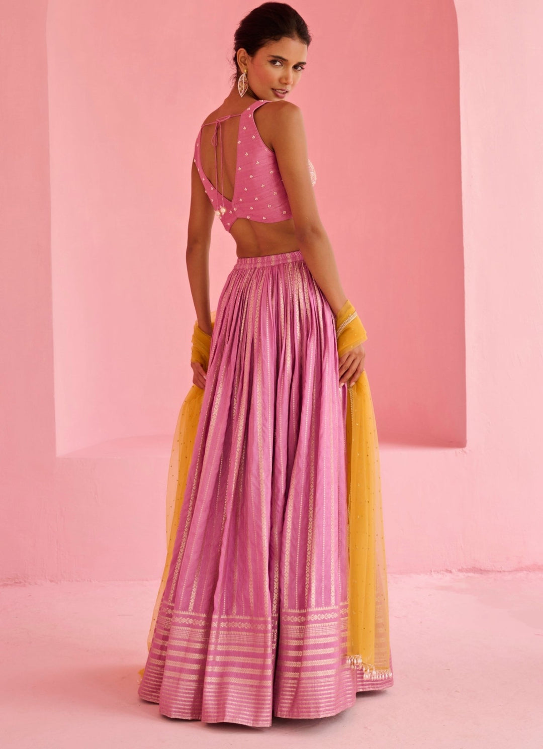 Pink And Yellow Jamewar Lehenga Set Chamee and Palak - Fabilicious Fashion