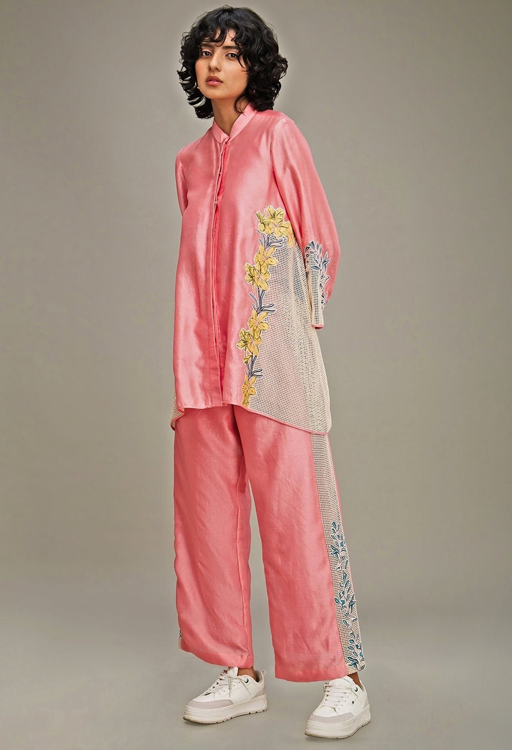Pink Applique And Floral Embroidery Shirt And Pant Set Soup By Sougat Paul - Fabilicious Fashion
