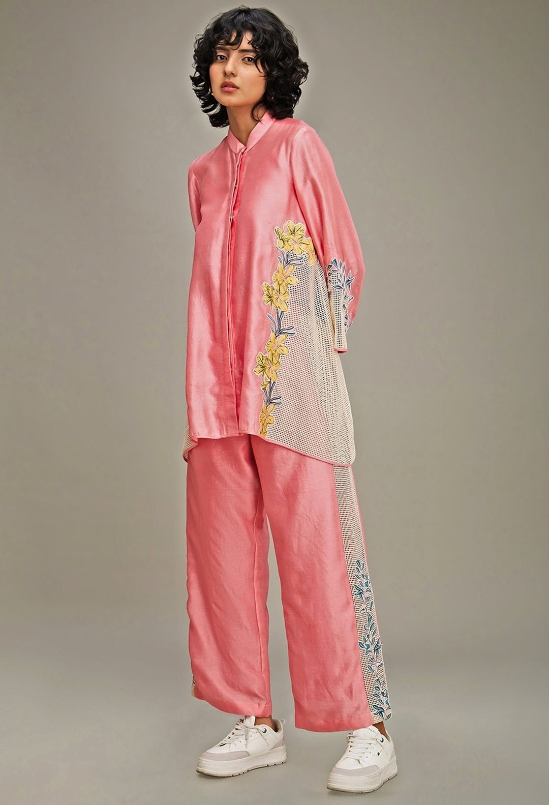 Pink Applique And Floral Embroidery Shirt And Pant Set Soup By Sougat Paul - Fabilicious Fashion