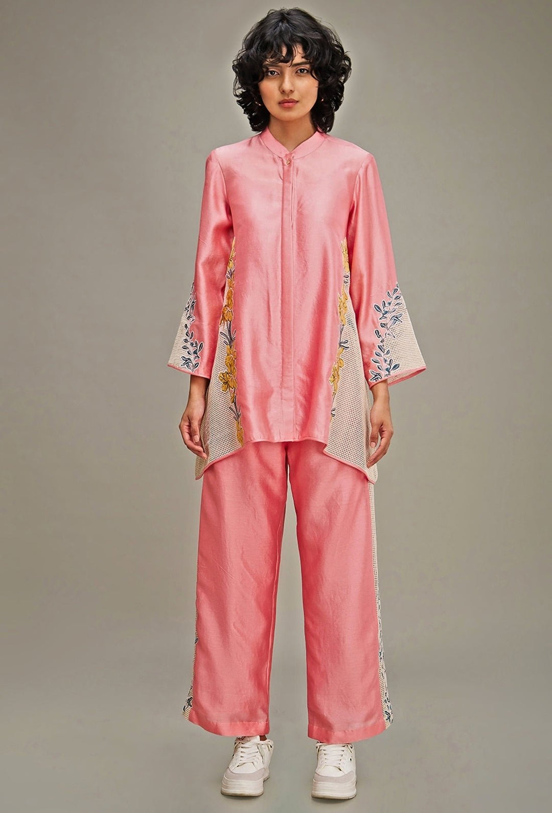 Pink Applique And Floral Embroidery Shirt And Pant Set Soup By Sougat Paul - Fabilicious Fashion