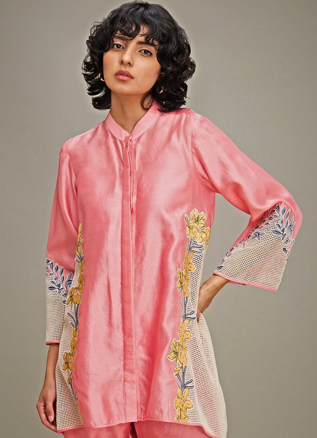 Pink Applique And Floral Embroidery Shirt And Pant Set Soup By Sougat Paul - Fabilicious Fashion