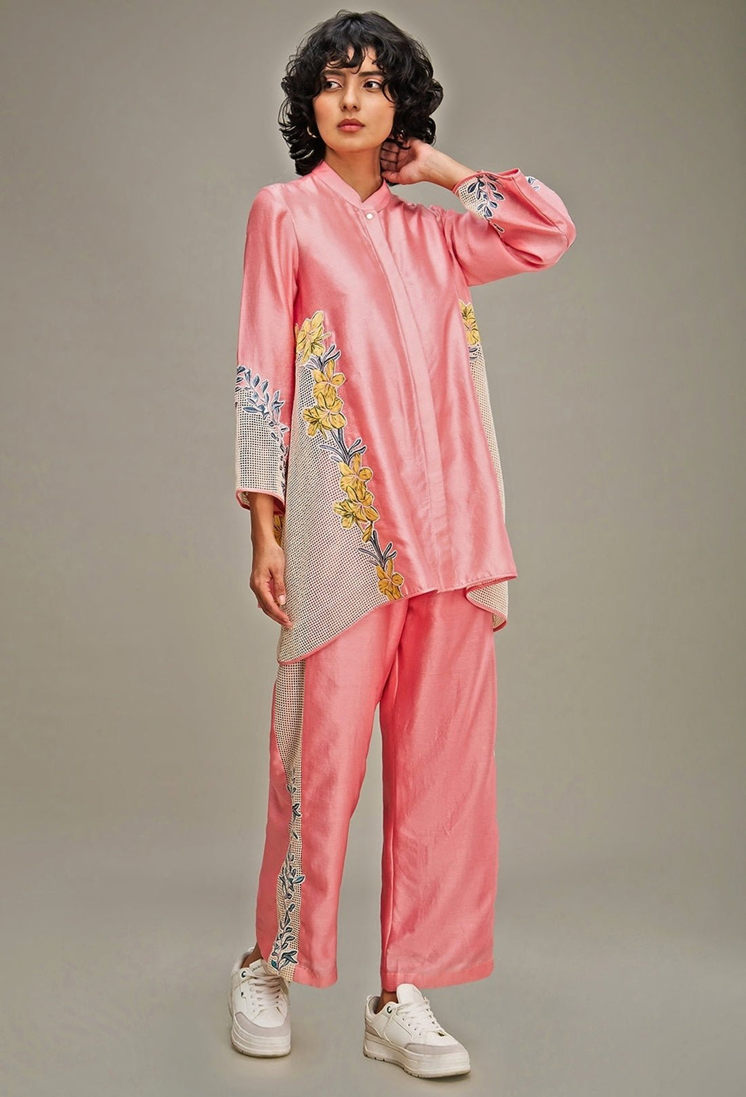 Pink Applique And Floral Embroidery Shirt And Pant Set Soup By Sougat Paul - Fabilicious Fashion