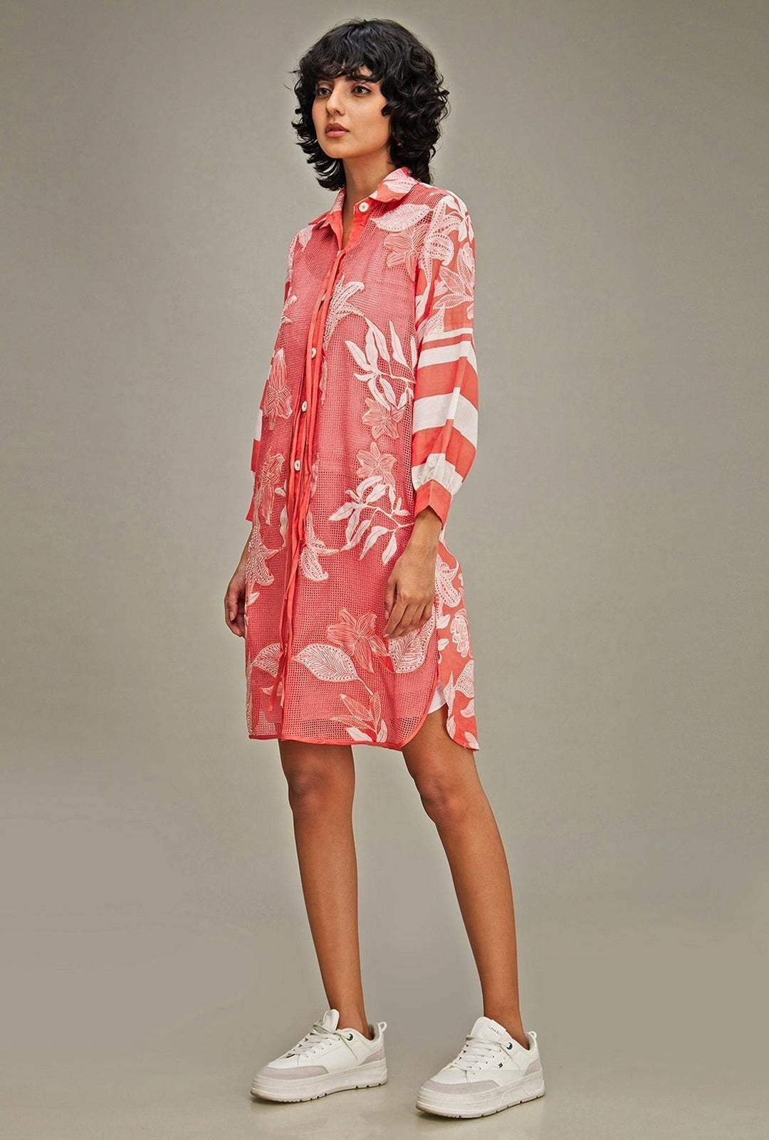 Pink Applique And Floral Embroidery Shirt Dress Soup By Sougat Paul - Fabilicious Fashion