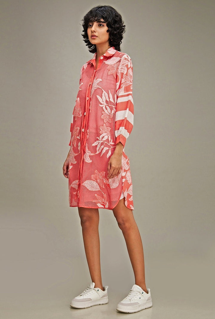 Pink Applique And Floral Embroidery Shirt Dress Soup By Sougat Paul - Fabilicious Fashion