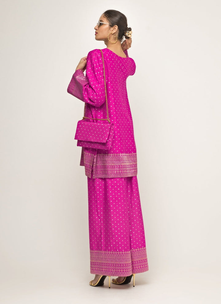 Pink Banarasi Dotted Silk Kurta Pants Set Sobariko - Fabilicious Fashion