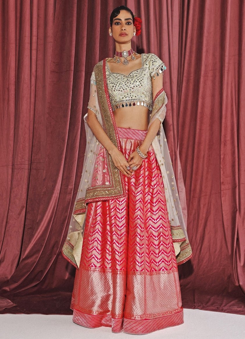 Pink Banarasi Lehenga Set With Cape Twenty Nine - Fabilicious Fashion