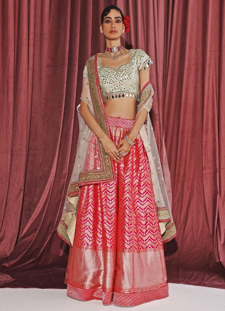 Pink Banarasi Lehenga Set With Cape Twenty Nine - Fabilicious Fashion
