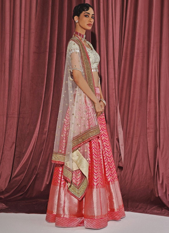 Pink Banarasi Lehenga Set With Cape Twenty Nine - Fabilicious Fashion