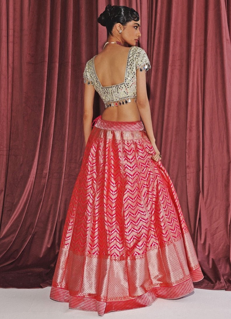 Pink Banarasi Lehenga Set With Cape Twenty Nine - Fabilicious Fashion