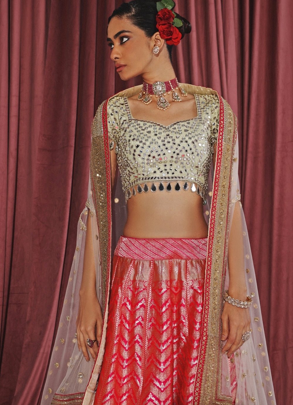 Pink Banarasi Lehenga Set With Cape Twenty Nine - Fabilicious Fashion