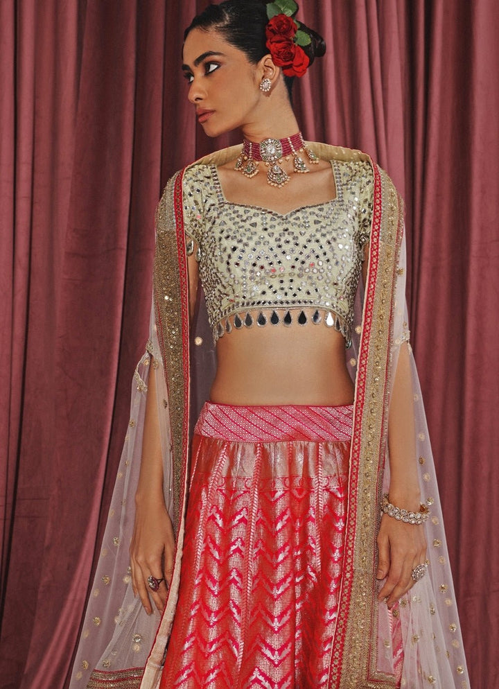 Pink Banarasi Lehenga Set With Cape Twenty Nine - Fabilicious Fashion