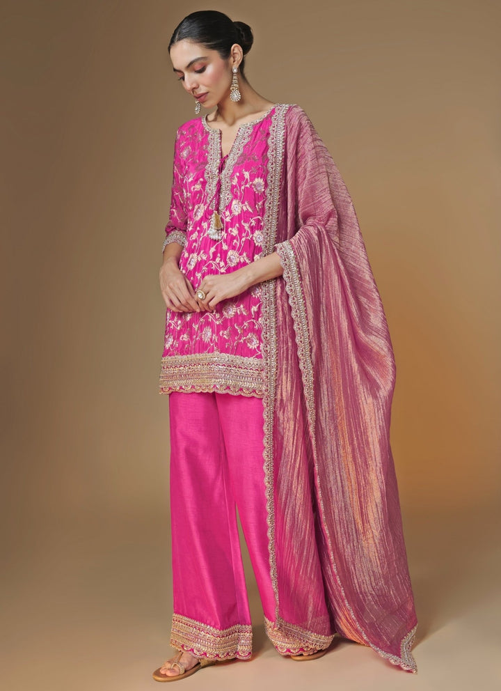 Renee Label Pink Banarasi Silk Kurta Palazzo SetFabilicious Fashion