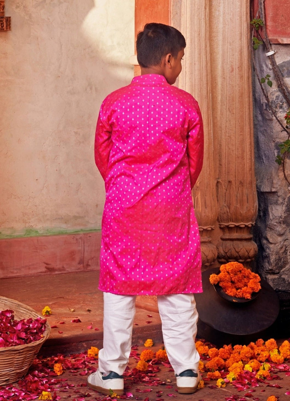 Chotibuti Pink Banarasi Silk Kurta With White PantsFabilicious Fashion