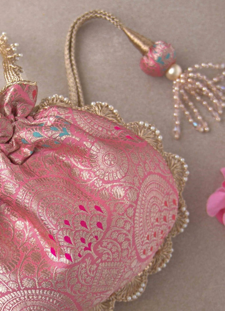 Pink Banarasi Woven Potli AMYRA - Fabilicious Fashion