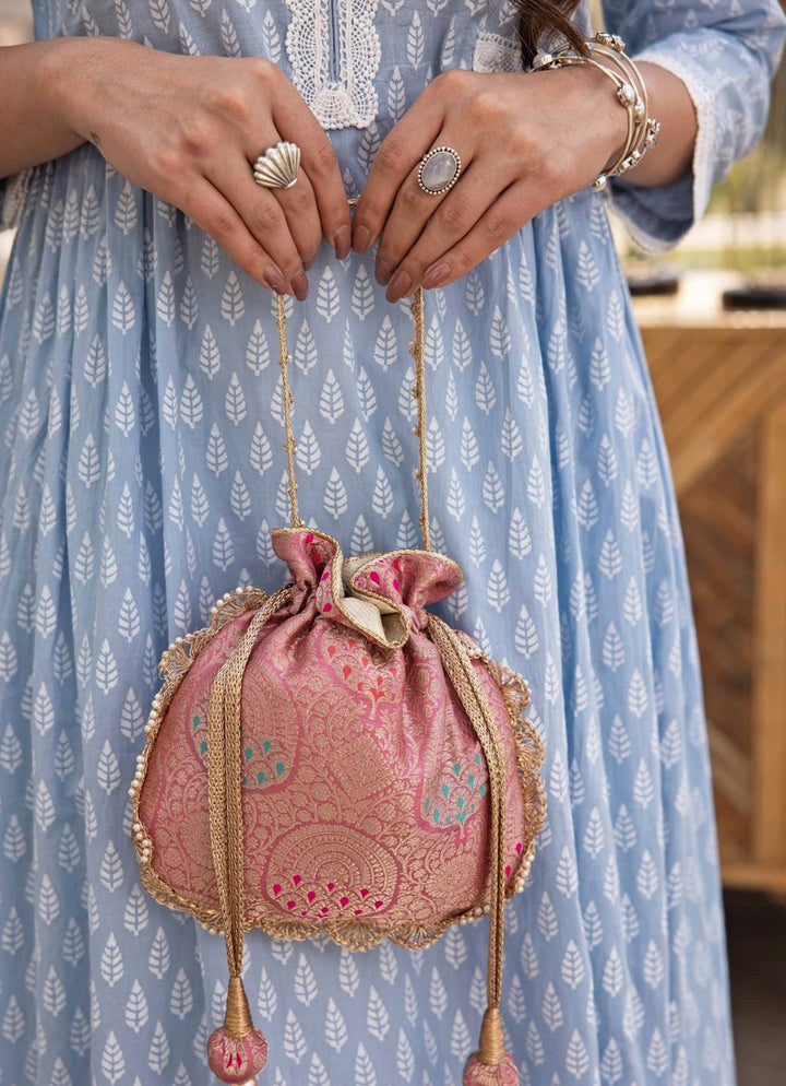 Pink Banarasi Woven Potli AMYRA - Fabilicious Fashion