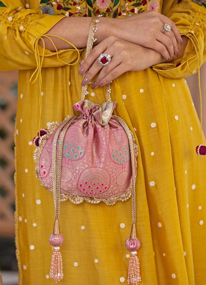 Pink Banarasi Woven Potli AMYRA - Fabilicious Fashion