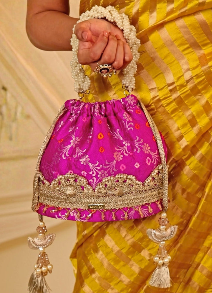 Amyra Pink Bandhani Bucket BagFabilicious Fashion