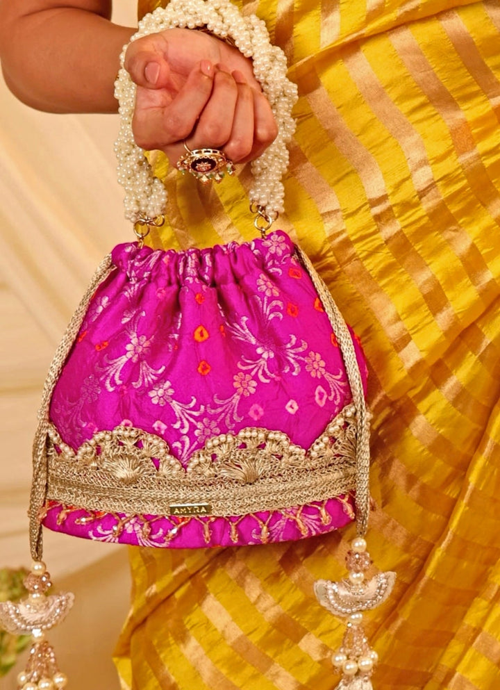 Amyra Pink Bandhani Bucket BagFabilicious Fashion
