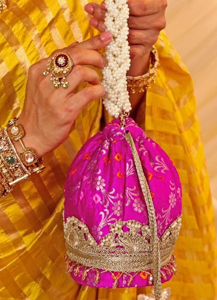 Amyra Pink Bandhani Bucket BagFabilicious Fashion