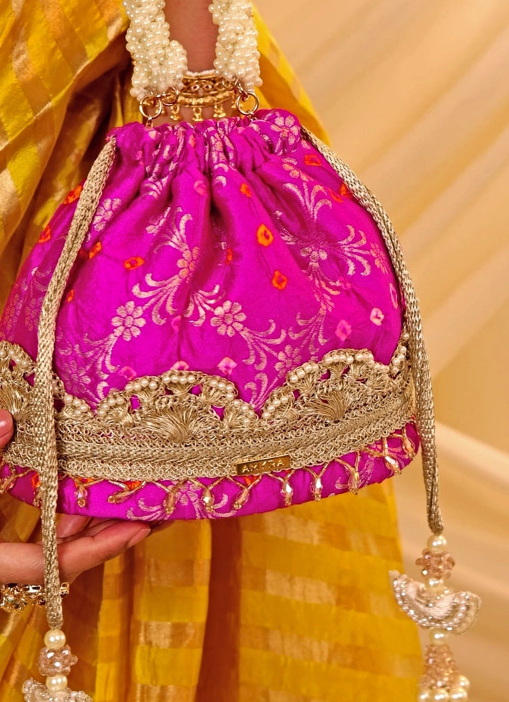 Amyra Pink Bandhani Bucket BagFabilicious Fashion