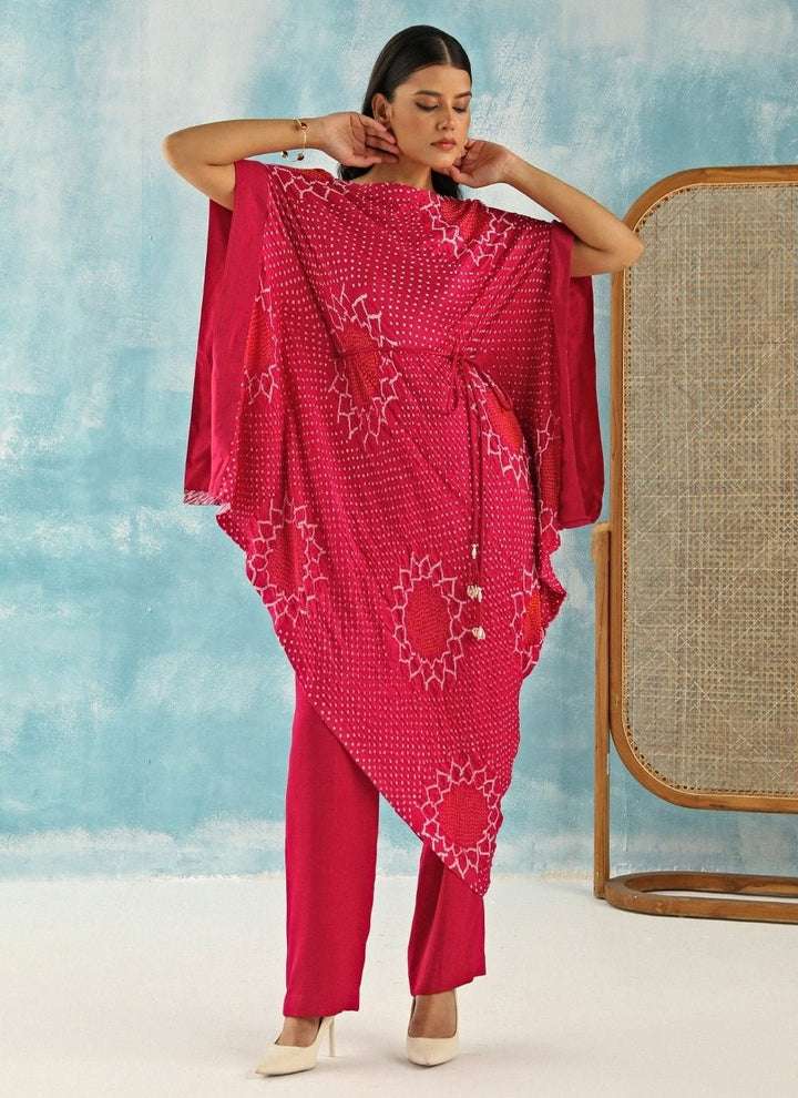 Twenty Nine Pink Bandhani Kaftan Kurta With PantsFabilicious Fashion