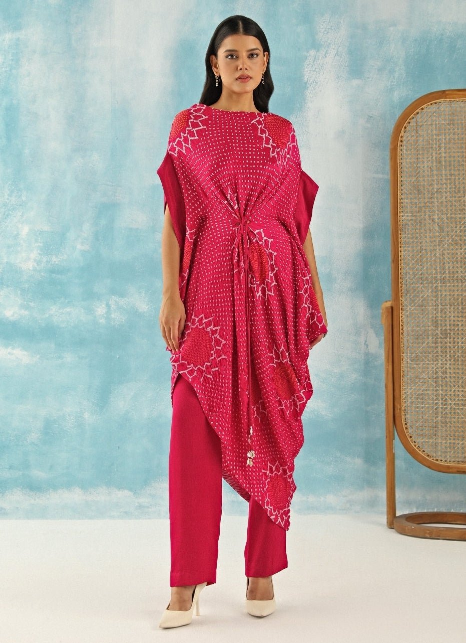 Twenty Nine Pink Bandhani Kaftan Kurta With PantsFabilicious Fashion